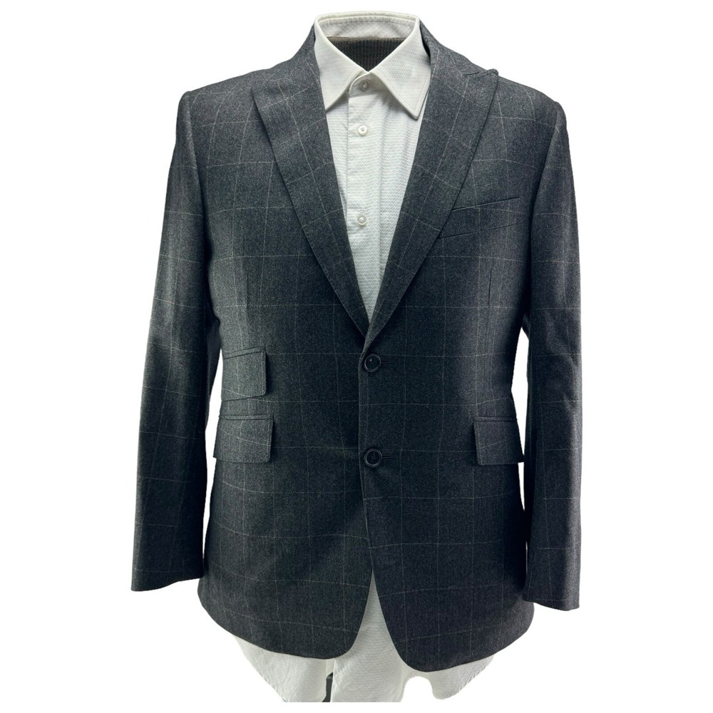 Cicchini Custom Gray w/ Brown Check Flannelโ Wool 2 Button/Vent Blazer Size 42S